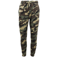 Men's Fleece Track Pants Military Camouflage Tactical Gym Trousers w Cuffed Hem, Green Camo, S