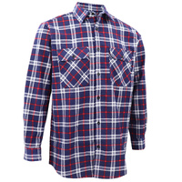 Men's 100% Cotton Flannelette Shirt Long Sleeve Plaid Check Flannel w Pockets, Patriot Navy Plaid, 2XL
