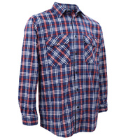 Men's 100% Cotton Flannelette Shirt Long Sleeve Plaid Check Flannel w Pockets, Patriot Blue Plaid, 2XL