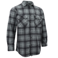 Men's 100% Cotton Flannelette Shirt Long Sleeve Plaid Check Flannel w Pockets, Granite Gray Plaid, S