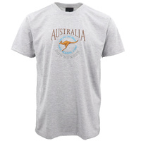 100% Cotton Unisex Embroidered Australian Kangaroo T Shirt Souvenir Top Tee Gift, Grey, S