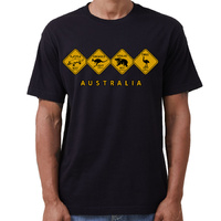Adult Unisex 100% Cotton T Shirt Australia Wildlife Road Sign Souvenir Tee Tops, Black, L