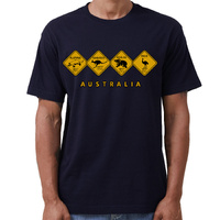 Adult Unisex 100% Cotton T Shirt Australia Wildlife Road Sign Souvenir Tee Tops, Navy, 2XL