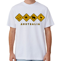 Adult Unisex 100% Cotton T Shirt Australia Wildlife Road Sign Souvenir Tee Tops, White, XL