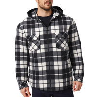 Men's Hooded Flannel Jacket Flannelette Plaid Fleece Shirt Zip Up Winter Coat, Black, S