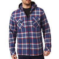 Men's Hooded Flannel Jacket Flannelette Plaid Fleece Shirt Zip Up Winter Coat, Blue, M