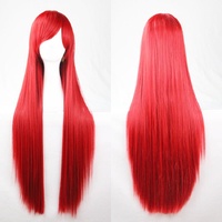 New 80cm Straight Sleek Long Full Hair Wigs w Side Bangs Cosplay Costume Womens, Red