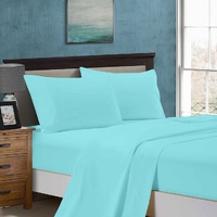 1000TC Super King Size Bed Soft Flat & Fitted Sheet Set Aqua