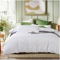 Tufted Boho Embroidery Quilt/Doona/Duvet Cover Set - White - King Size