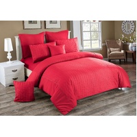 Seersucker Double Size Quilt/Duvet Cover Set - Red