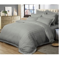 1000TC Ultra Soft Striped King Size Grey Duvet Quilt Cover Set