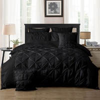 Diamond Pintuck Super King Size Black Duvet Quilt Cover Set