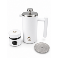White French Press Coffee Maker 1000ml with Coffee Bean Can + Extra Filter Gift Set