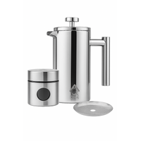 Silver French Press Coffee Maker 350ml with Coffee Bean Can + Extra Filter Gift Set