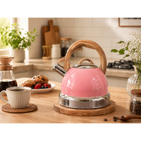 2.9L Whistling Kettle Stainless Steel Foldable Handle Camping Home Office Pink