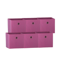 SORTI 33x33x27 CM Dark Pink 6-Pack Foldable Storage Cubes - Fabric Bookcase Organizers for Toys and More