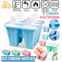 Silicone Ice Cream Mould Block Frozen Molds Icy Pole Jelly Popsicle - Pink-10Grid