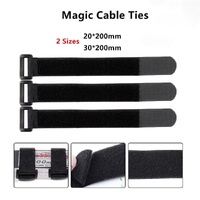 Magic Cable Ties Reusable Winder Coded Organiser Cords Hook Loop Black - 20*200mm  10PCS