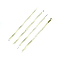 Stainless Steel Blackhead Remover Tools Set with Pimple Extractors 4 Pieces - Gold