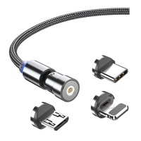 3in1 Fast Charging Cable with Rotating Head for USB C iOS Micro USB Devices - 1M