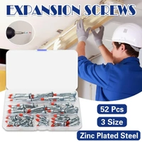 52PCS Galvanized Steel Wall Anchors Expansion Screws Self Tapping Bolts