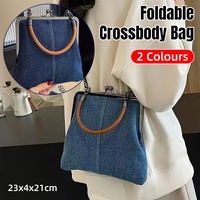 Small Handbag Women Tote Bag Cowboy Splicing Crossbody Shoulder Satchel Bag - Dark Blue