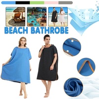 Adult Changing Robe Towel Bath Hooded Quick Dry Beach Towel Poncho Bathrobe - Grey