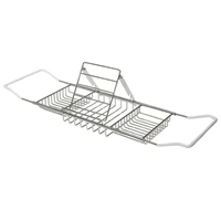 Bathtub Rack Bathroom Storage Shelf Telescopic Adjustable Organiser Tray Home - Silver