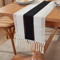 Cotton Linen Table Runner with Knot Tassel Bed End Towel Long Tablecloth Mat - Light brown
