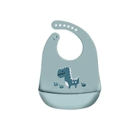 Silicone Waterproof Feeding Bib Apron with Pouch Easy to Clean Smock for Mealtime Use - Dinosaur