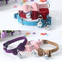 1× Adjustable Suede Cat Collar with Bow Bell Pink Blue Black Red - Dark Red