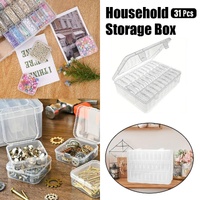 31PCS Plastic Home Storage Box Transparent Desktop Organizer Jewelry Beads Box
