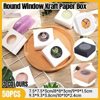 50PCS Handmade Soap Paper Box Round Window Kraft Black White Candy Biscuit Box - White-50pcs 9*9*1.5CM