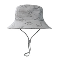 Cartoon Dinosaur Bucket Hat with Wide Brim for Summer Sun Protection - Grey