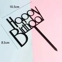 Happy Birthday Acrylic Cake Topper Cake Decoration Golden Silver Party - Black-Birthday(B)