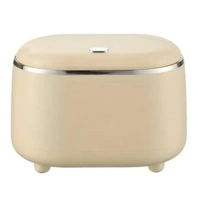 Small Desktop Trash Can Oval Pop Up Lid Rubbish Bin Waste Organizer Container - Beige