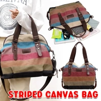Rainbow Stripe Canvas Bag Patchwork Tote Bag Fashion Handbag Women Shoulder Bag