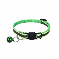 Reflective Cat Collar with Breakaway Buckle and Bell Adjustable for Small Pet Use - Shiny Green
