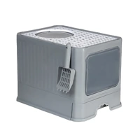 Large Fully Enclosed Cat Litter Box Cat Toilet Pet Litter Tray Odor Control - Grey