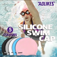 Aolikes Silicone Swimming Cap Waterproof Unisex Swim Hat for Men and Women - Blue