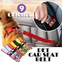 Adjustable Pet Harness Lead for Car Travel with Clip Attachment Nylon Restraint Strap - Red