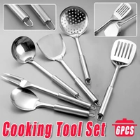 6PCS Stainless Steel Kitchen Utensil Set with Frying Spatula Colander and Spoon