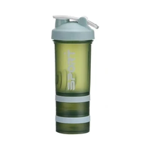 Powder Milkshake Drink Cup Sport Water Bottle 500Ml 3 Tier Protein Shaker Pill - Green