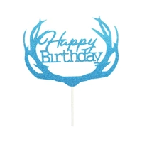 Happy Birthday Cake Topper Colour Printed Acrylic Party Decorations - Blue-Deer