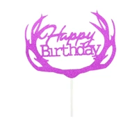 Happy Birthday Cake Topper Colour Printed Acrylic Party Decorations - Rose Red-Deer