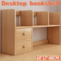 Natural-Finish Desktop Shelf with Two Drawers - 1 Piece