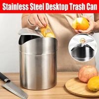 Stainless Steel Mini Desktop Wastebasket Organizer Compact Waste Bin for Office