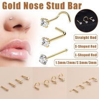 Stainless Steel Nosepiece with Gold Nose Stud Stylish Piercing Jewellery Women - L-Shaped Rod-1.5mm