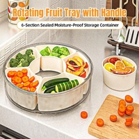 Six Compartment Rotary Fruit Plate Portable Round Snack Box with Lid for Home