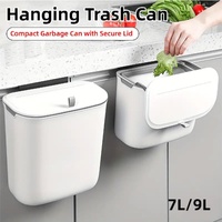 Wall Mounted Hanging Wastebasket with Sliding Lid for Kitchen and Bathroom Use - 9L